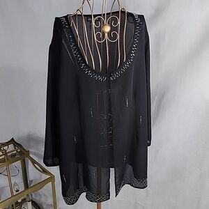 Vintage 90's Dressy Shear Black Beaded Wrap with Three Quarter Sleeves